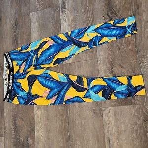Adidas legging pants M yellow plant print